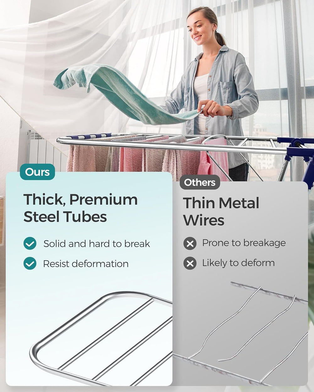 SONGMICS Clothes Drying Rack, Foldable 2-Level Laundry Drying Rack, Free-Stan...