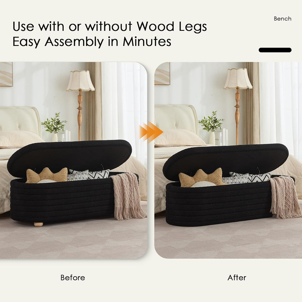 53" Storage Bench Teddy Ottoman Bench Upholstered Fabric Bench End of Be...