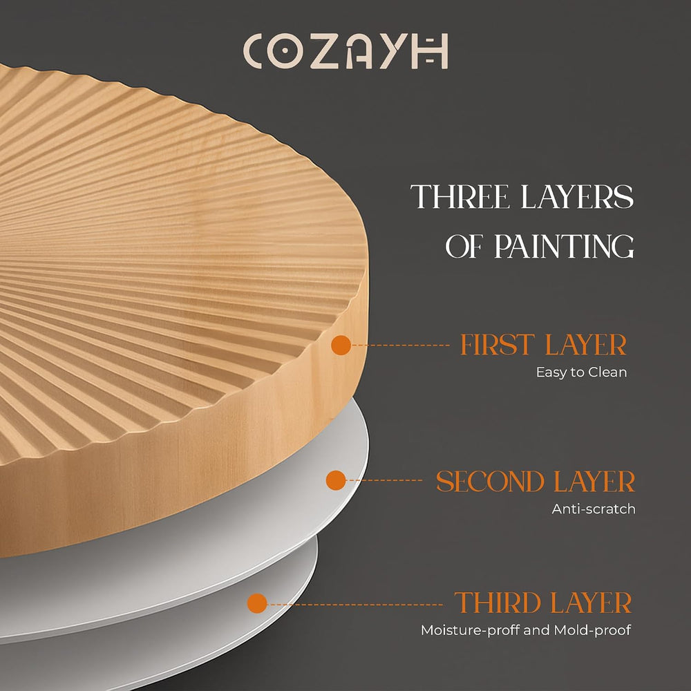 COZAYH 2-Piece Round Nesting Coffee Table Set, Natural Wood Top with Black Me...