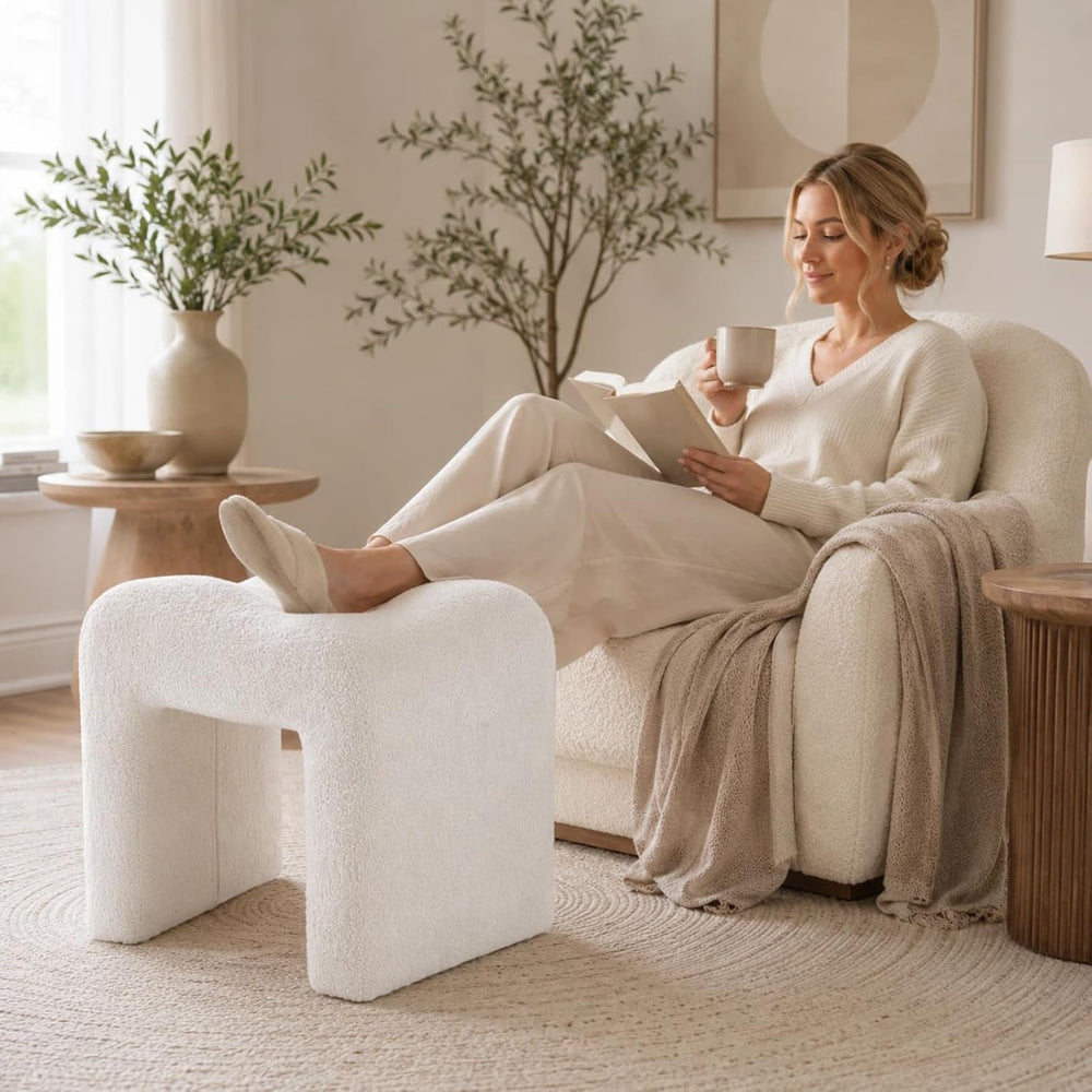 Wimarsbon Vanity Stool Chair, Modern Teddy Velvet Ottoman Footrest, Sofa Benc...
