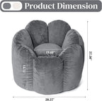 HOMMPA Bean Bag Chair for Adults Comfy Velvet Bean Bag Couch with Back Support Flower Shaped Oversized Sofa for Living Room,Bedroom,Dorm,Grey