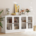 TUSY 71" Large TV Stand Set - TV Entertainment Center for TVs up to 65", Media Center with Tempered Glass Doors and Drawer, TV Hutch with Bookshelves for Living Room (White, BDDB)