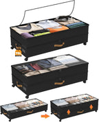 Under Bed Storage with Wheels 2-Pack, 75L XXL Under the Bed Storage Containers Large, 12" Tall Adjustable Storage for Underbed with Lids, Rolling for Shoes, Clothes, Blankets (Black)