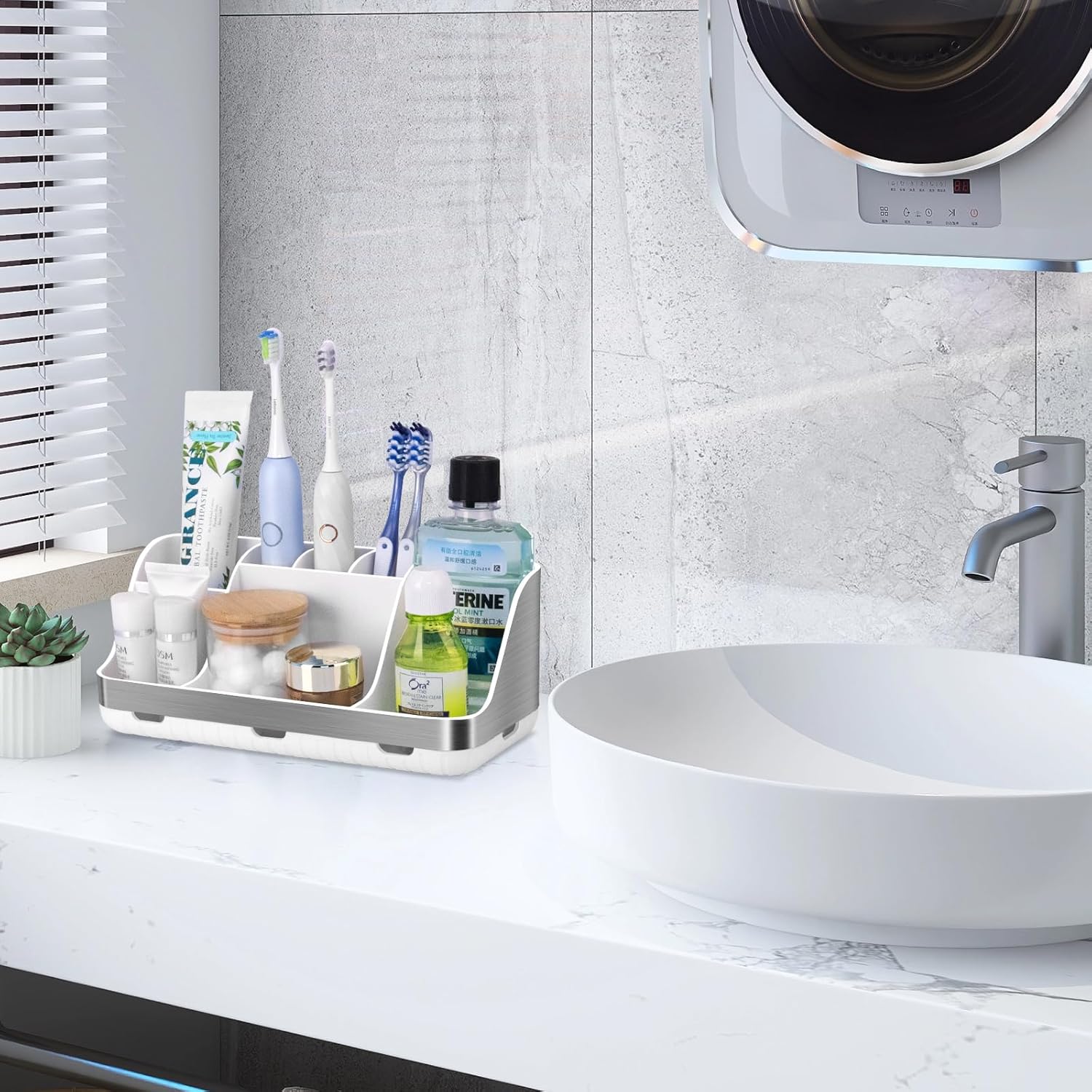 Toothbrush Holders for Bathrooms Countertop Organizer - Kids Electric Toothbrush and Toothpaste Holder Detachable 7 Slots Tooth Brush Organization Bathroom Accessories Storage Vanity, Silver