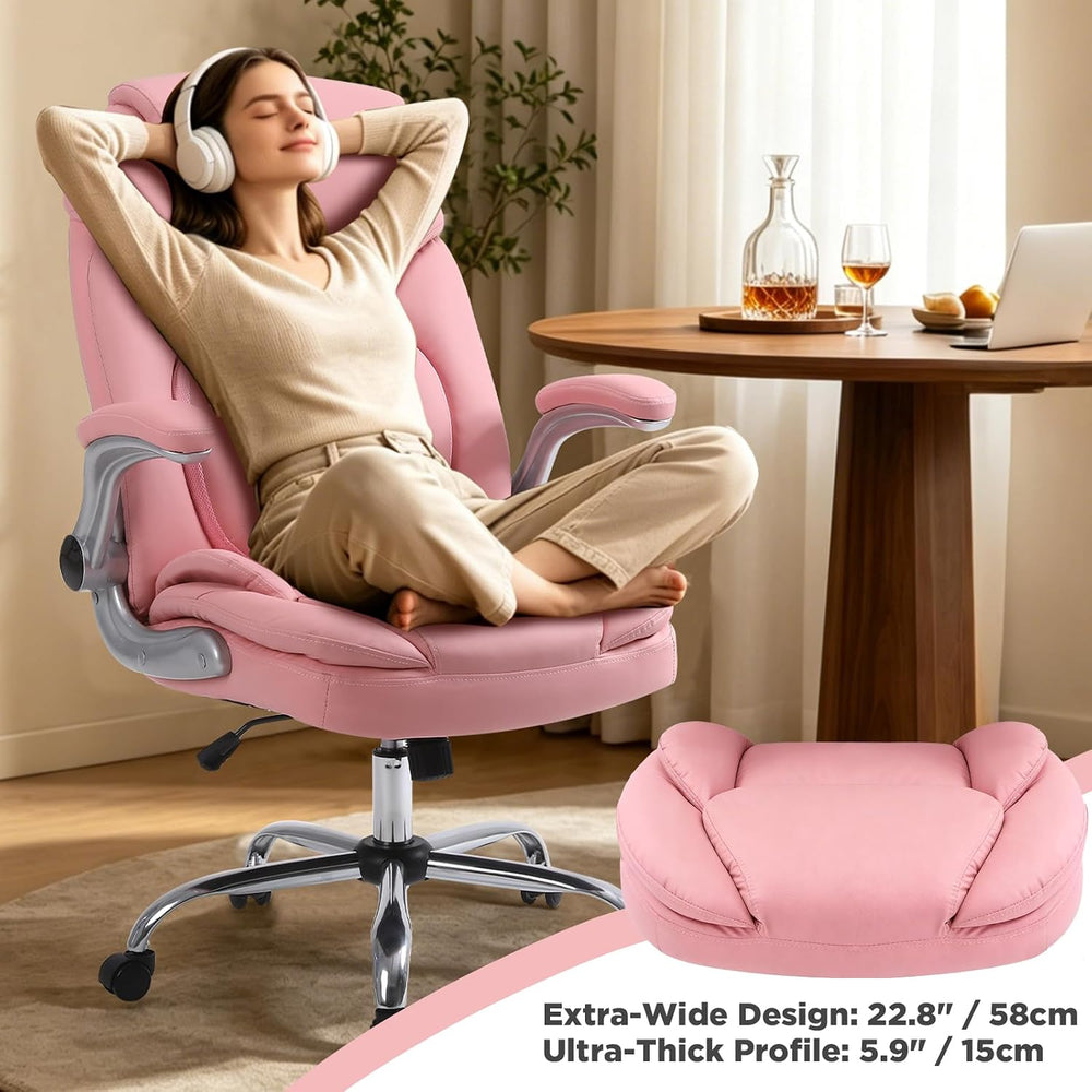 Plus Size Criss Cross Wide Comfy Office Desk Chair with Back Support, Pink | ...