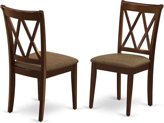 East West Furniture CLC-MAH-C Clarksville Dinette Chairs - Linen Fabric Upholstered Wood Chairs, Set of 2, Mahogany