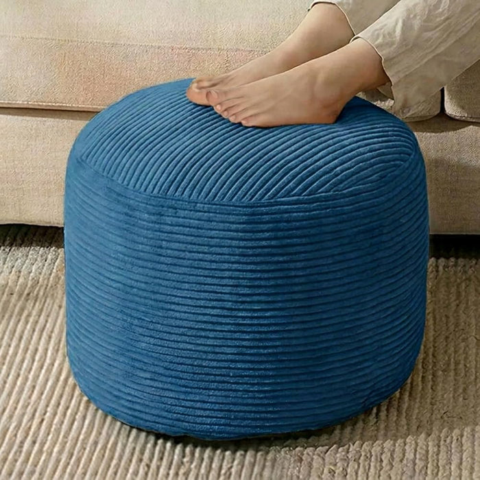 N&V Stuffed Pouf Ottoman for Bean Bag and Sofa, Soft Corduroy Cover Filled with High Density Foam Filling,19 X 17 Foot Rest,Prussia Blue