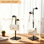 2 Pack Purse Stands for Display, Dual Hook Purse Holder, Stainless Steel, Adjustable Height Purse Rack Stand Bag Hanger for Closet, Handbag Display Stand for Vendors Table Boutiques (Black)