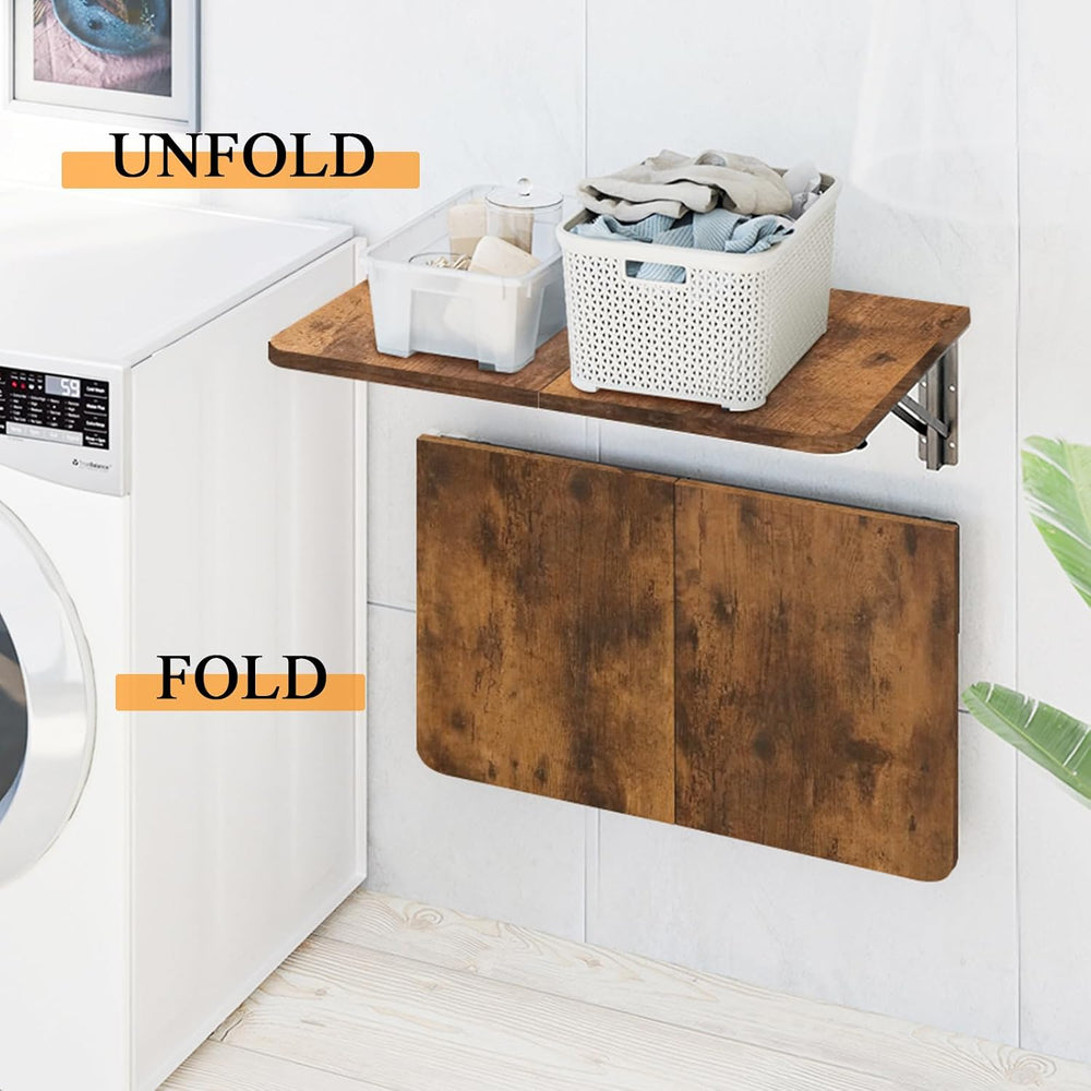 TEAMIX Wall Mounted Folding Table, Rustic Brown Floating Desk for Small Space...