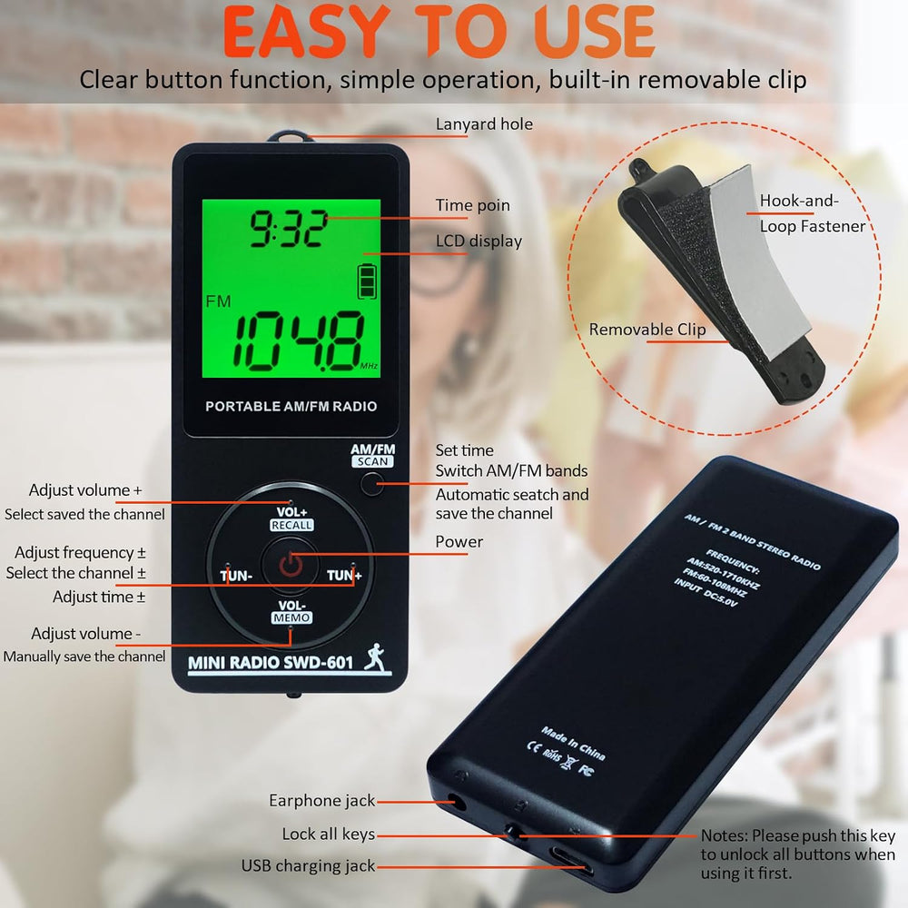 Personal Portable Radio AM FM, Rechargeable Mini Radio with Great Reception