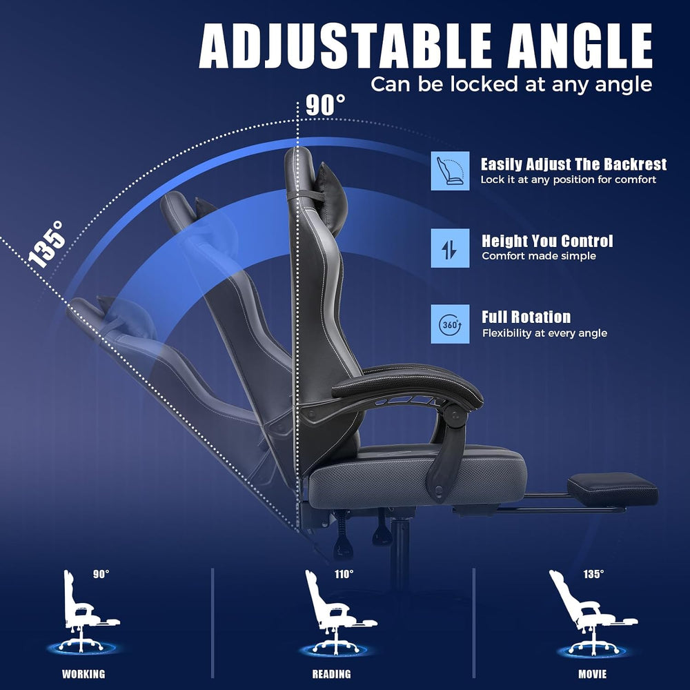GTPLAYER Gaming Chair with Footrest, Ergonomic Office Chair 300lbs Capacity, ...