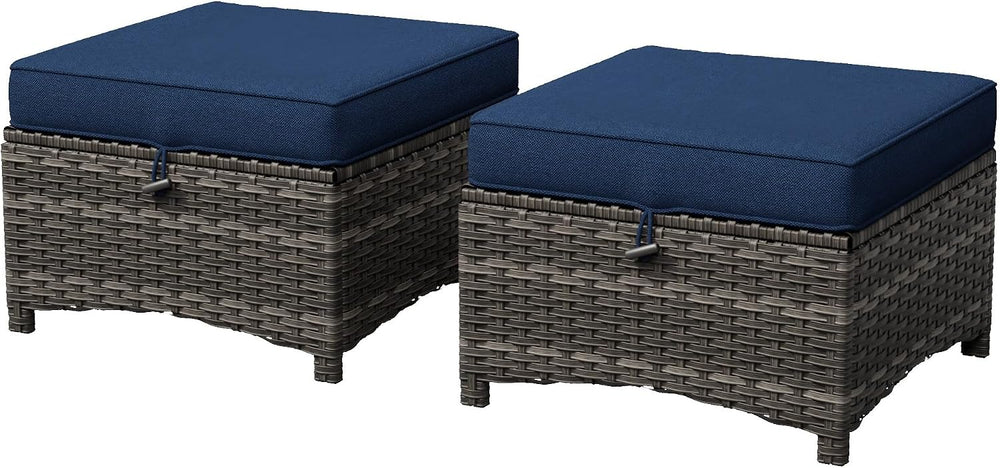 Patio Ottomans Set of 2, 22"x 22"x 18" Outdoor Wicker Footstoo...