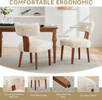 Modern Faux Fur Upholstered Dining Chairs Set of 2, Cream White Accent Side Chairs with Solid Wood Legs, Ergonomic Kitchen Chairs for Dining Room