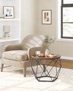 VASAGLE Small Coffee Table Set of 2, Round Coffee Table with Steel Frame, Side End Table for Living Room, Bedroom, Office, Rustic Brown and Ink Black