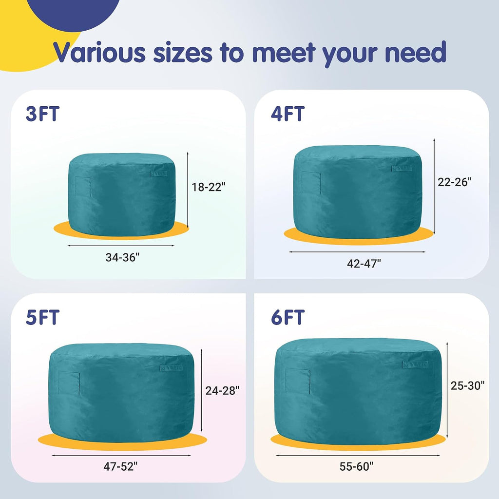 3FT Bean Bag Chairs,Comfy Beanbags Giant Bean Bags Chairs with Memory Foam Filling,Beanbag Chairs for Adults,Machine Washable Cover,Lazy Sofa for Gamming Room,Living Room & Bedroom,Sea Blue