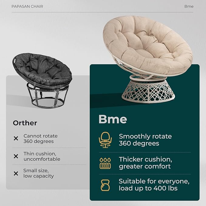 Bme 40" Ergonomic Wicker Papasan Chair