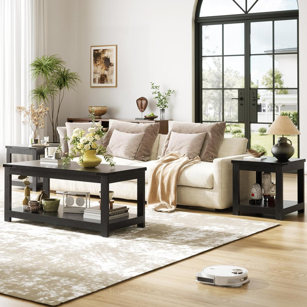 Homieasy Black End Table, 20x20 Inch Square Side Table for Living Room, Large...
