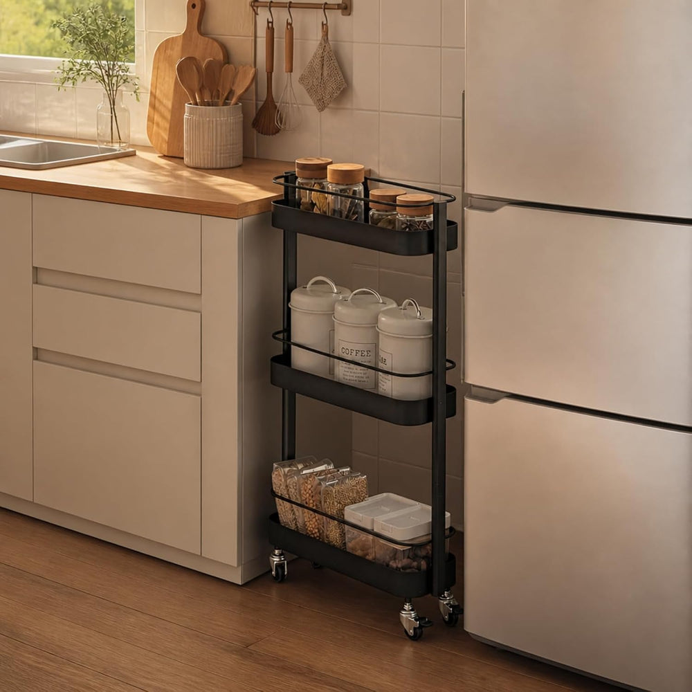 Narrow 3 Tier Rolling Cart, Slim Storage Cart for Bathroom Kitchen