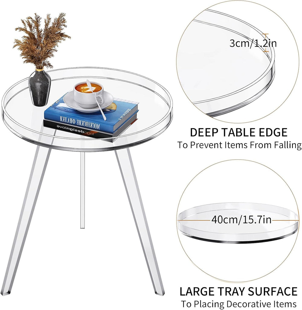 Clear Acrylic Side Table, Round End Table Nightstand Bedside Table Small Circ...