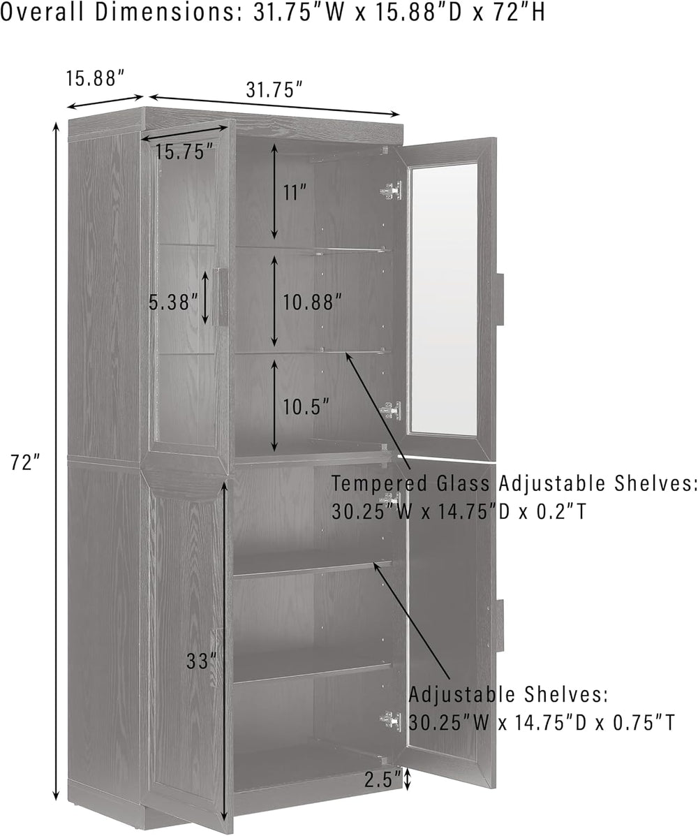 Crosley Furniture Essen Glass Door China Hutch Kitchen Pantry Storage Cabinet...
