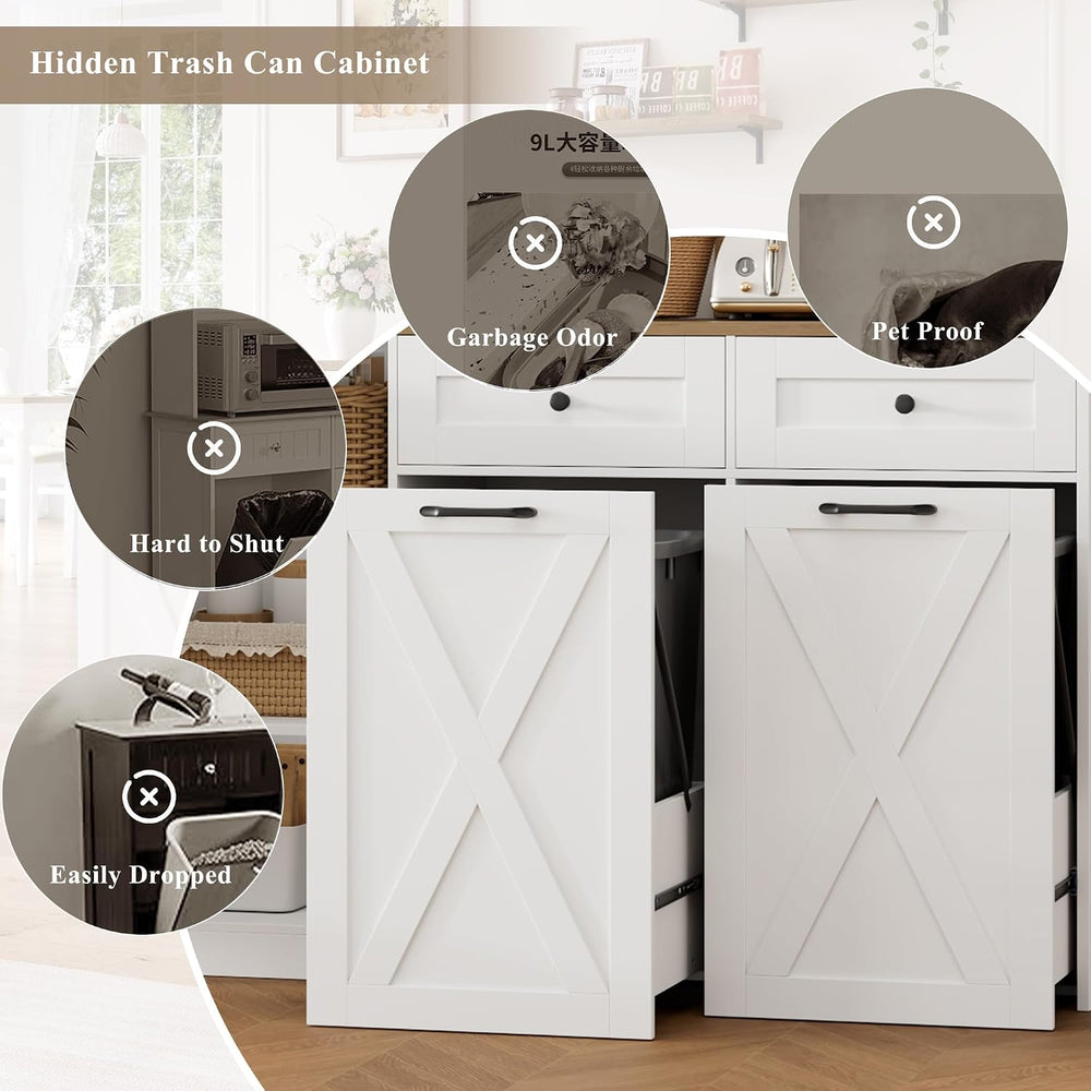 HOSTACK 71" Kitchen Pantry with 12.5 Gallon Double Trash Can Cabinet, Wh...