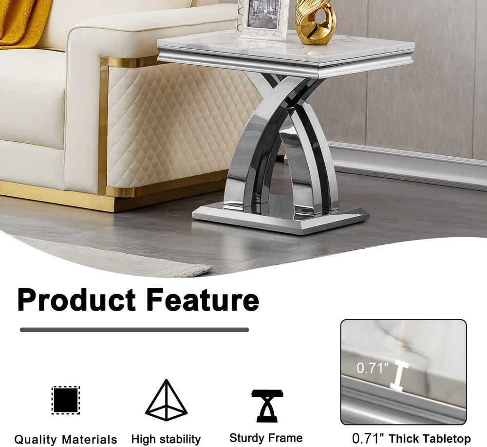 Modern Elegant 2-Piece Living Room Table Set with Faux Marble Top | Includes ...