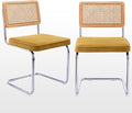 Zesthouse Mid Century Modern Dining Chairs Set of 2, Velvet Accent Chairs with Natural Cane Back & Stainless Chrome Base, Famous Breuer Designed Chairs, Upholstered Rattan Kitchen Chairs