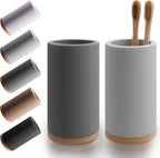 Matani Bamboo Toothbrush Holder Diatomite Tooth Brush Organizer - Storage Stand for Small Bathroom & Counter - Removable Base & Drain Holes, Water-Absorbent & Quick-Drying (Grey & Light Grey)