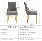 Grey Mid Century Dining Chairs Set of 8, Modern Kitchen & Dining Room Chairs Set of 8, Chenille Fabric Upholstered Kitchen Chairs for Dining Table, Sillas de Comedor, Gold Legs (Gray, 8 Pcs)