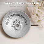 10 Year Anniversary Aluminum Gifts, 10th Wedding Anniversary Jewelry Tray For Wife Husband Her Him, Ripple Textured 4" Ring Holder Dish - Ten Years Decoration Ideas Tin Gift for Parents Men Women