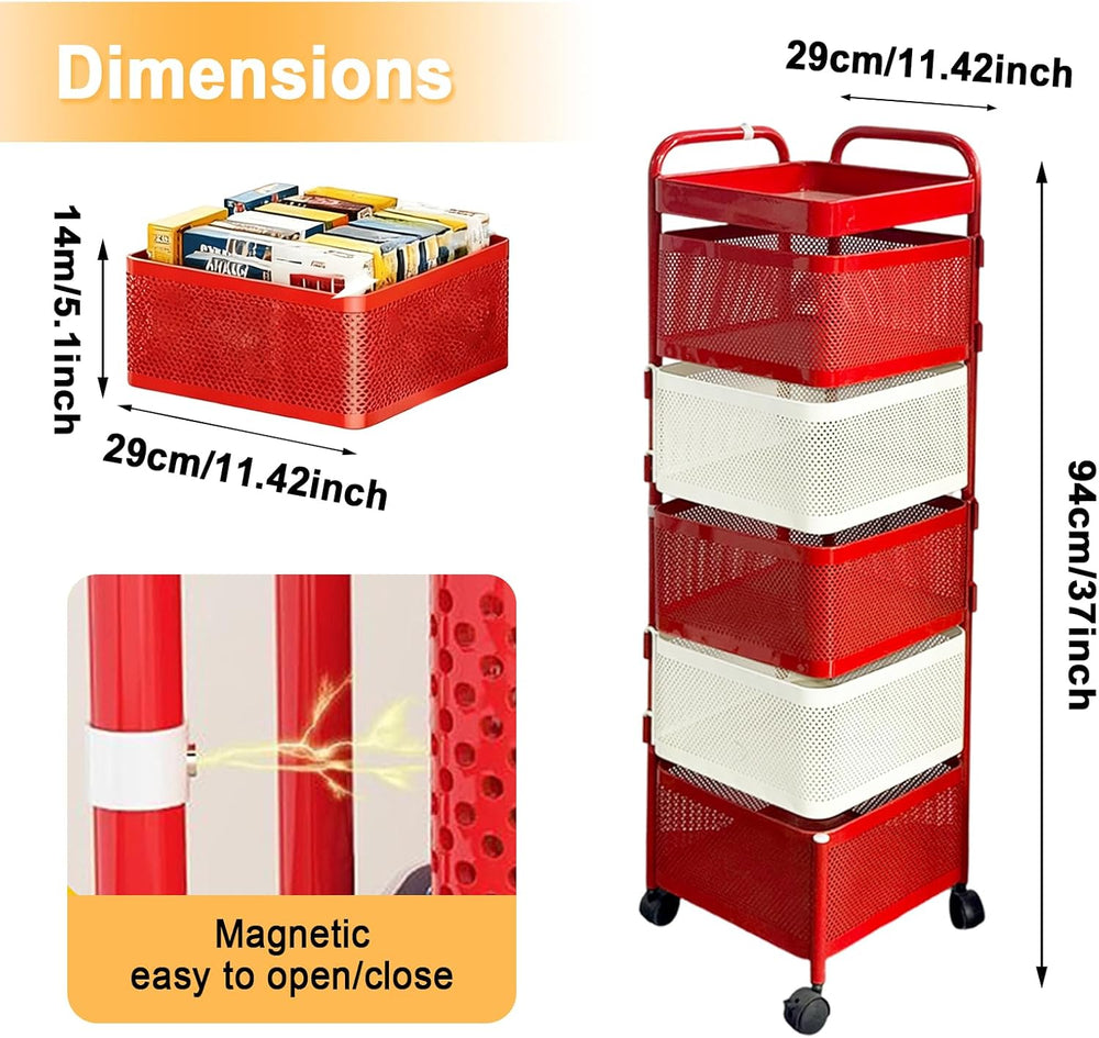 No Assembly Kitchen Storage cart with Wheels, Rotary Fruit and Vegetable Stor...