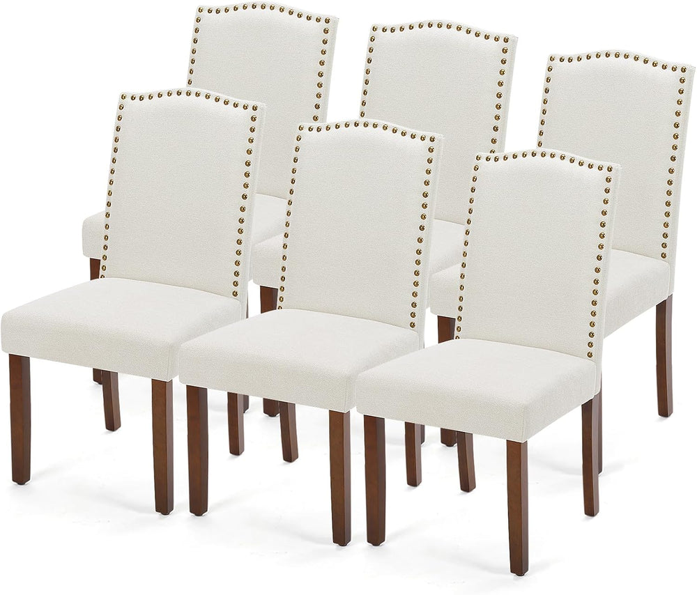 DUMOS Dining Chairs Set of 6, Upholstered Accent Chair, Beige