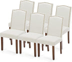 DUMOS Dining Chairs Set of 6, Moden PU Kitchen Table Chairs with Wooden Legs and Padded Seat for Dining Room/Kitchen/Living Room/Restaurant, Beige