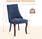 Linen Dining Chairs Set of 2,Comfy Fabric Upholstered Accent Chairs for Kitchen Living Room,Channel Tufted Dining Room Chairs with Curved Solid Wood Legs(Blue)