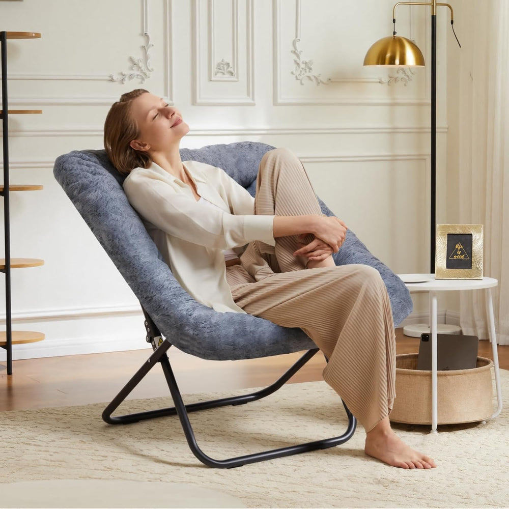 Sweetcrispy Comfy Chair for Adults, Foldable Living Room Chair, Soft Faux Fur...