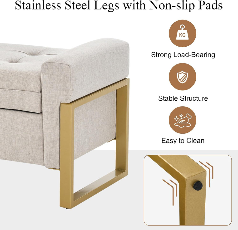 adochr 57" Storage Ottoman Bench, Upholstered End of Bed Bench, Beige | ...