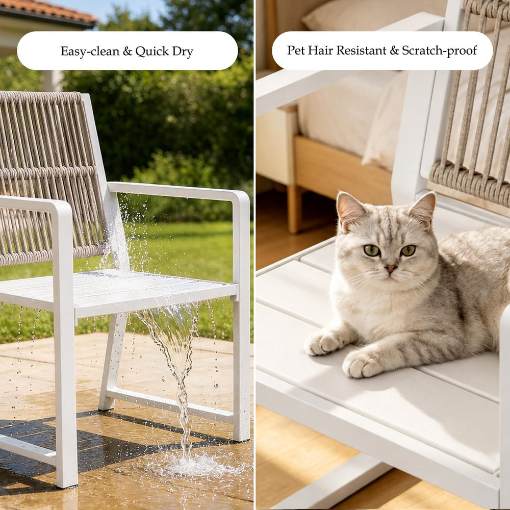 Outdoor HDPE Patio Dining Chairs ，400Lbs，White ，Set of 2