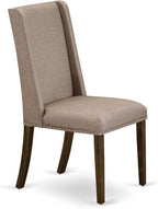 East West Furniture V797FL716-7 7 Piece Dining Room Furniture Set Consist of a Rectangle Dining Table with V-Legs and 6 Dark Khaki Linen Fabric Parsons Chairs, 40x72 Inch, Multi-Color