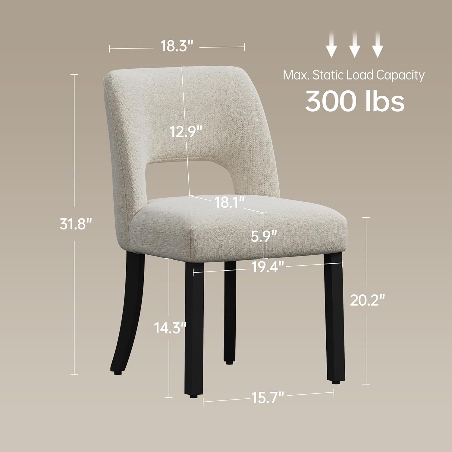 keoni Wooden Dining Chairs Set of 4, Mid Century Modern Upholstered Dining Room Chairs with Black Wood Legs, Fabric Farmhouse Kitchen Chairs with Foot Pegs for Dining Room, Beige
