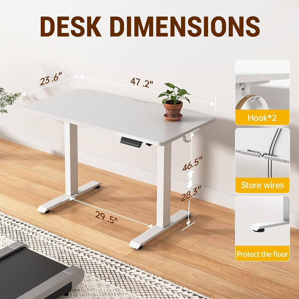 Veken 47.2 Inch Large Electric Standing Desk, Gaming Table, White