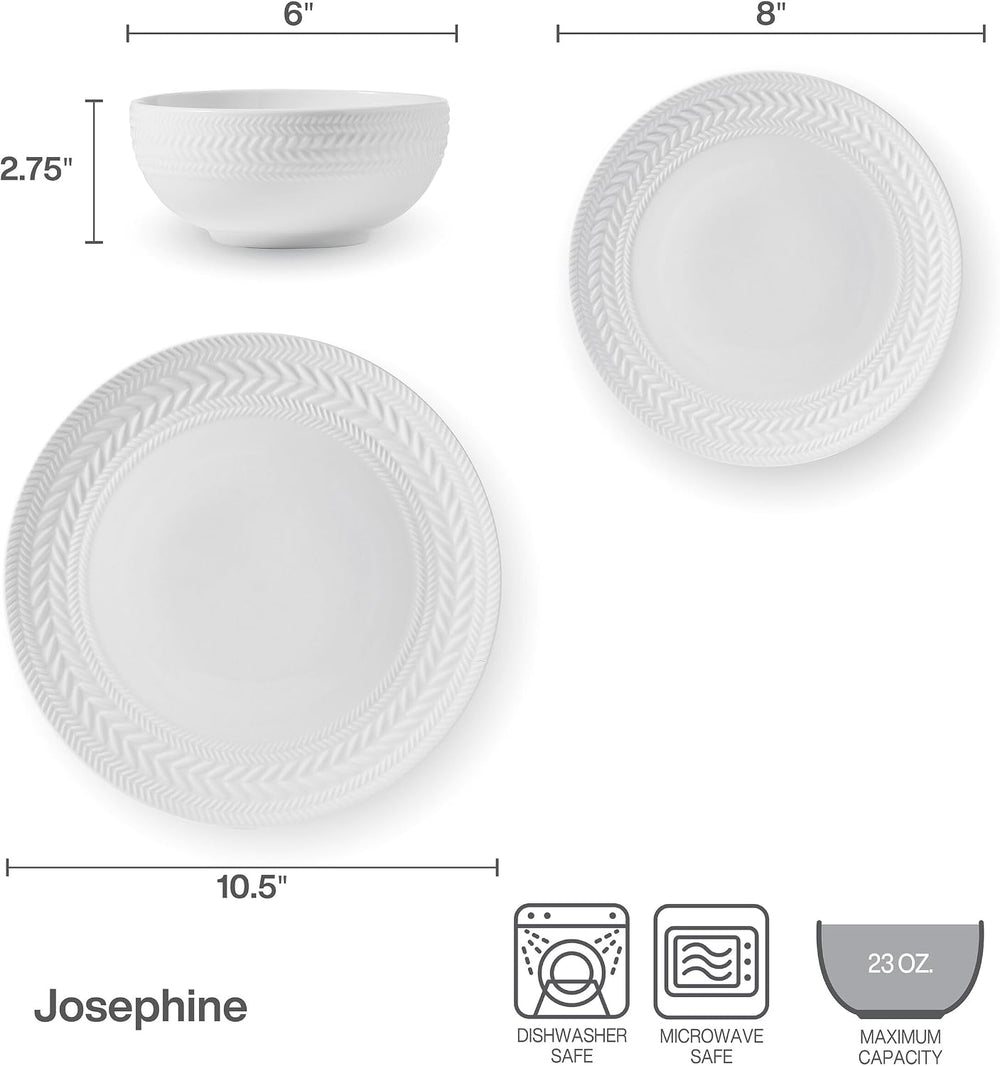 Pfaltzgraff Josephine 24-Piece Dinnerware Set, Porcelain Dish Set with Emboss...