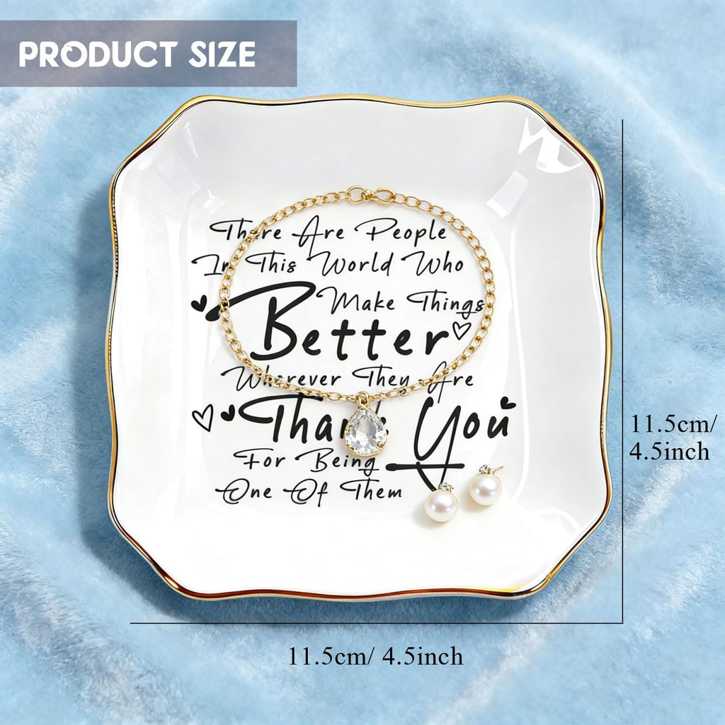 Ceramic Trinket Tray with Inspirational Thank You Quote - ASF | Jewelry Dish Ring Holder, Appreciation Gift for Coworker Teacher Nurse, Christmas Mother's Day Farewell Retirement Birthday
