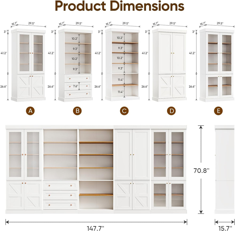ivaniti 70.8" Tall Farmhouse Kitchen Pantry Cabinet with Glass Doors, Mo...