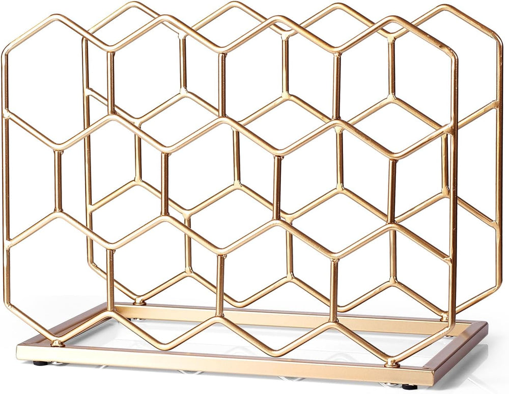 14 Bottle Countertop Wine Rack - Freestanding Modern Gold Metal Wine Rack - T...