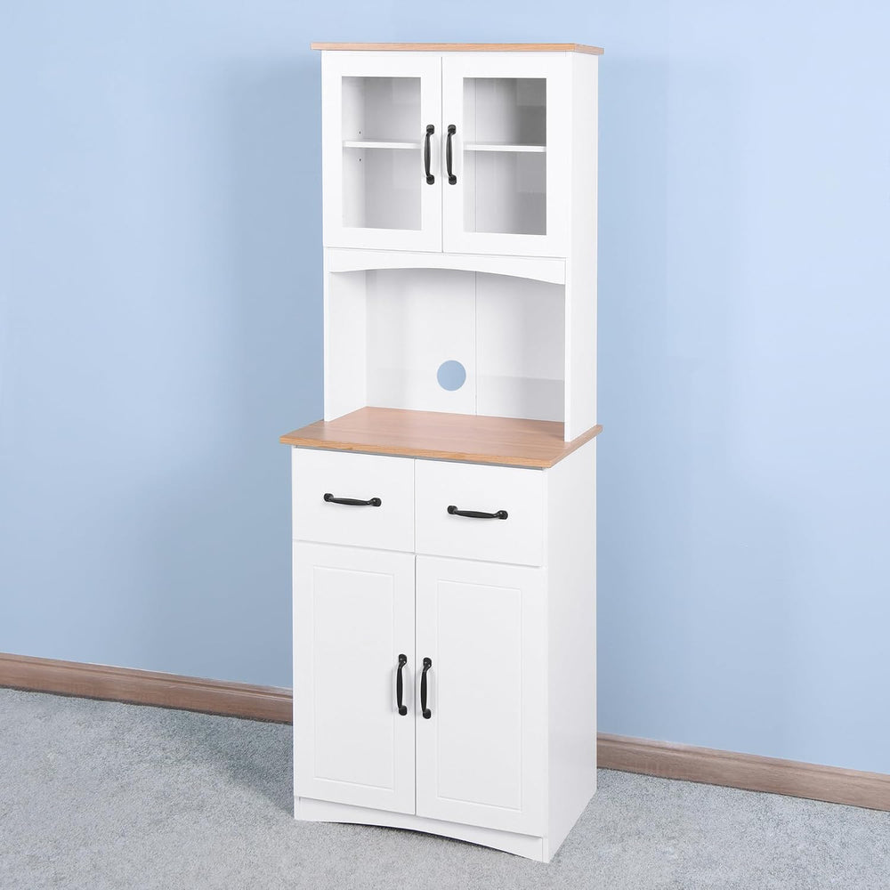 Modern Kitchen Cabinet with Hutch,Freestanding Kitchen Pantry Organizer with ...