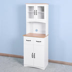 Modern Kitchen Cabinet with Hutch,Freestanding Kitchen Pantry Organizer with Microwave Stand, Wooden Buffet Cabinet for Dining Room