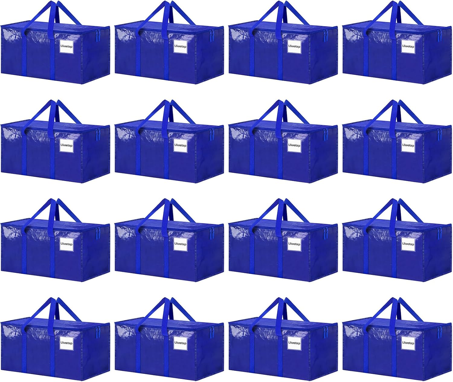 16 Pack Extra Large Heavy Duty Moving Bags, Blue Storage Bins with Lids, Reinforced Handles & Heavy-Duty Zippers Moving Boxes Storage Bags Totes for Clothes Packing, Dorms, College Supplies, Blue