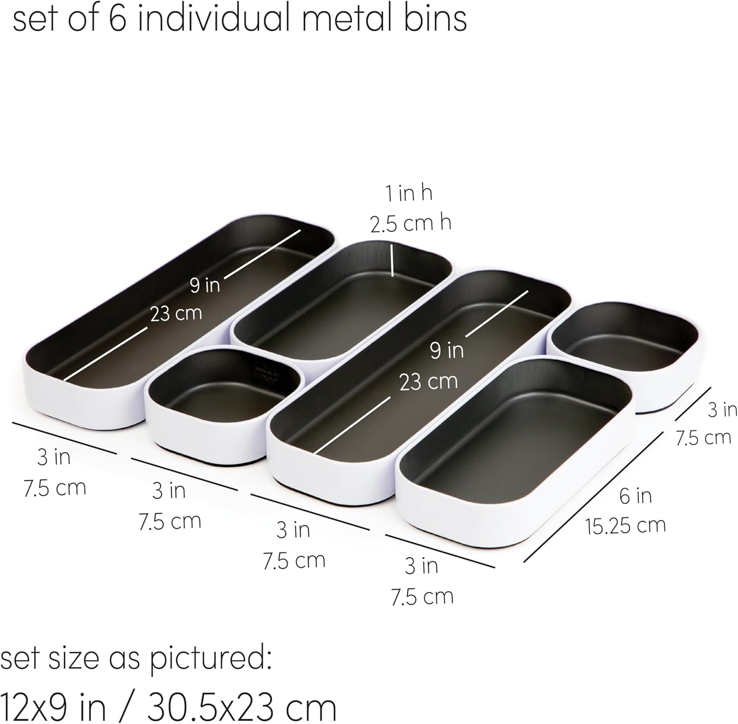 Three by Three Seattle 6 Piece Metal Stacking Bins + Drawer Organizers Set: Elevate Your Desk Organization with Playful Stackable Metal Organizers: Fun, Functional, and Stylish (Gray)