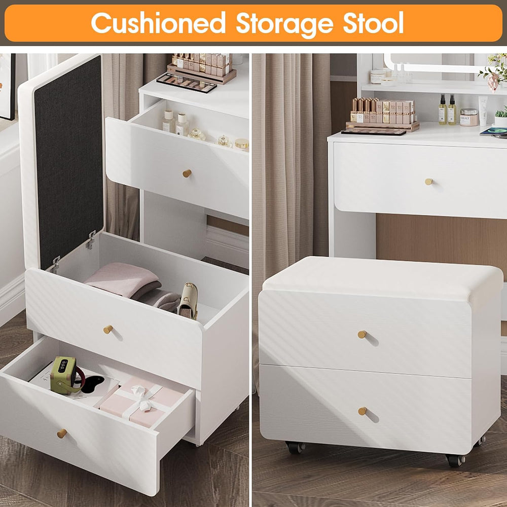 Make Up Vanity Desk with Mirror and Lights,Small Vanity With Storage Chair | ...