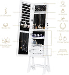 Full Length Mirror Jewelry Armoire Cabinet Standing Organizer | Lockable Jewelry Storage for Women Girl Full-Length Frameless LED Lights 6 Drawers White